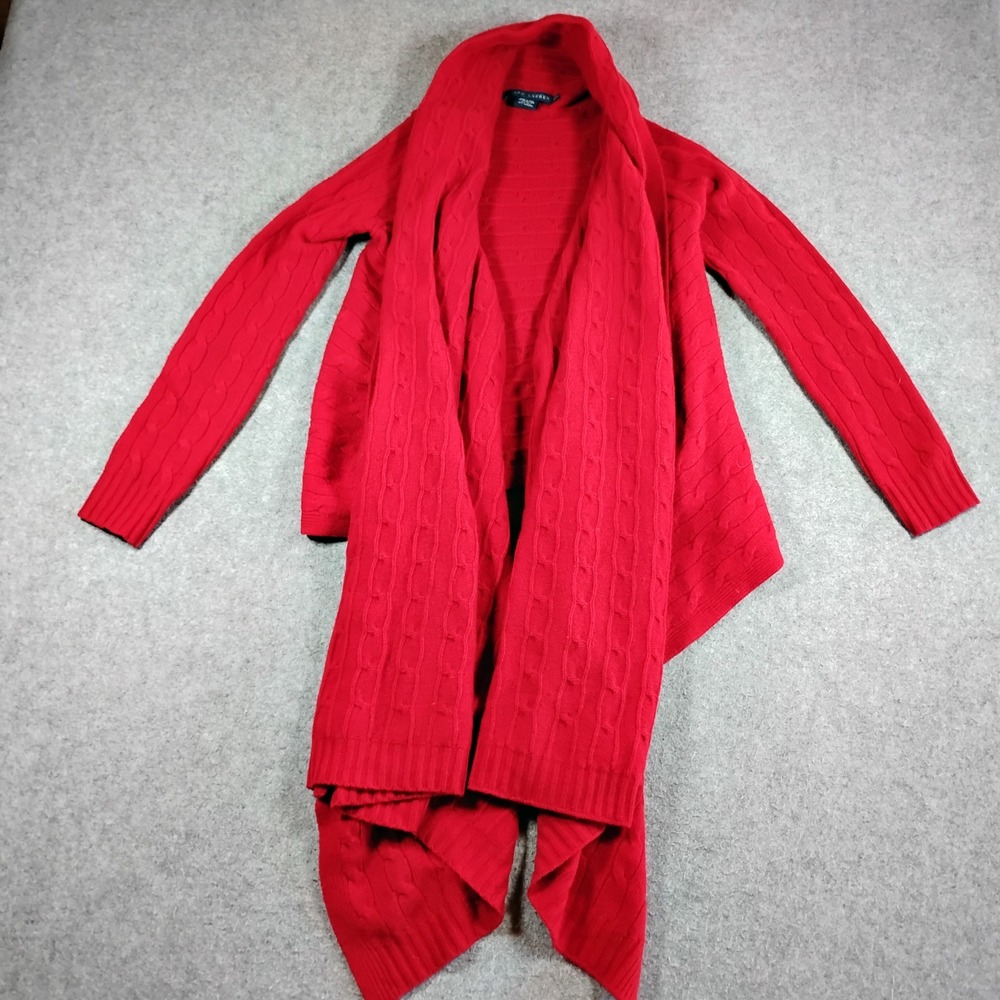 Ralph Lauren Red Wool Cashmere Cable Knit Draped Open Front Cardigan XS/S